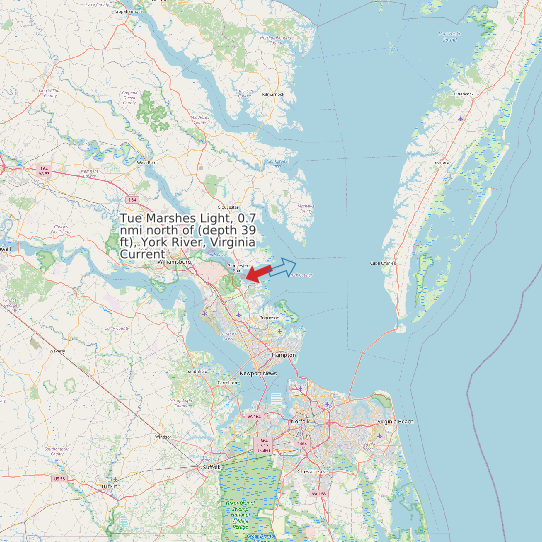 Tue Marshes Light, 0.7 nmi north of (depth 39 ft), York River, Virginia Current map