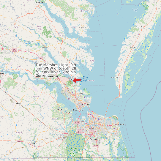 Tue Marshes Light, 0.9 nmi WNW of (depth 28 ft), York River, Virginia Current map