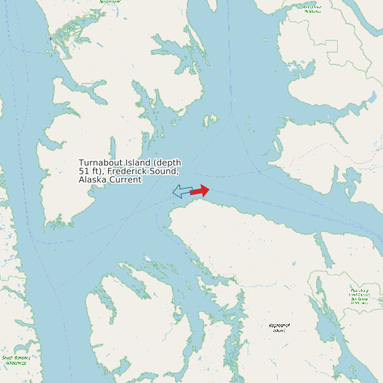 Map of Turnabout Island (depth 51 ft), Frederick Sound, Alaska Current Prediction Station