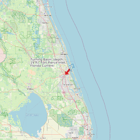 Turning Basin (depth 19 ft), Fort Pierce Inlet, Florida Current map