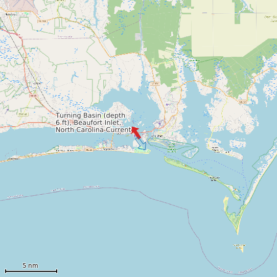Map of Turning Basin (depth 6 ft), Beaufort Inlet, North Carolina Current Prediction Station