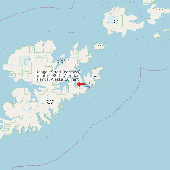 Udagak Strait (narrows) (depth 108 ft), Aleutian Islands, Alaska Current map