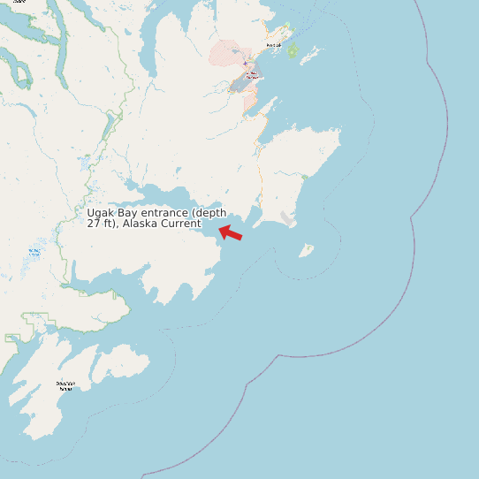 Map of Ugak Bay entrance (depth 27 ft), Alaska Current Prediction Station