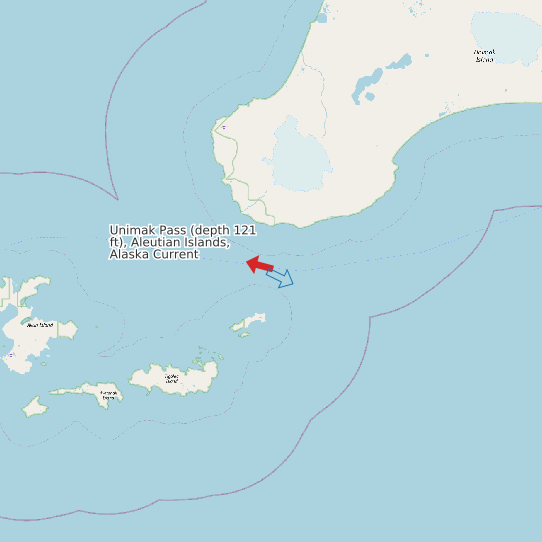 Map of Unimak Pass (depth 121 ft), Aleutian Islands, Alaska Current Prediction Station