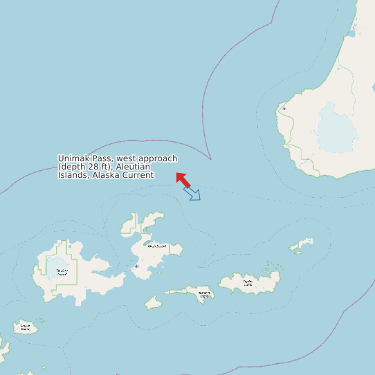 Map of Unimak Pass, west approach (depth 28 ft), Aleutian Islands, Alaska Current Prediction Station