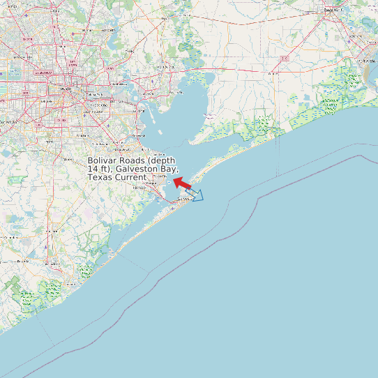 Map of Bolivar Roads (depth 14 ft), Galveston Bay, Texas Current Prediction Station