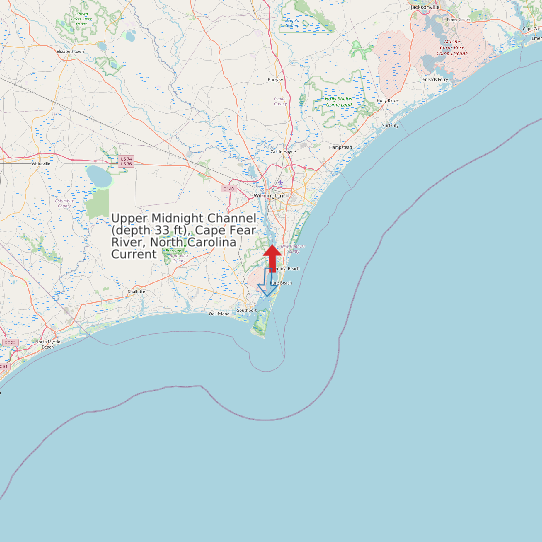 Upper Midnight Channel (depth 33 ft), Cape Fear River, North Carolina Current map