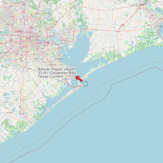 Map of Bolivar Roads (depth 31 ft), Galveston Bay, Texas Current Prediction Station