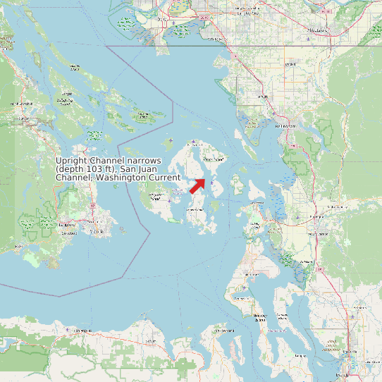 Map of Upright Channel narrows (depth 103 ft), San Juan Channel, Washington Current Prediction Station