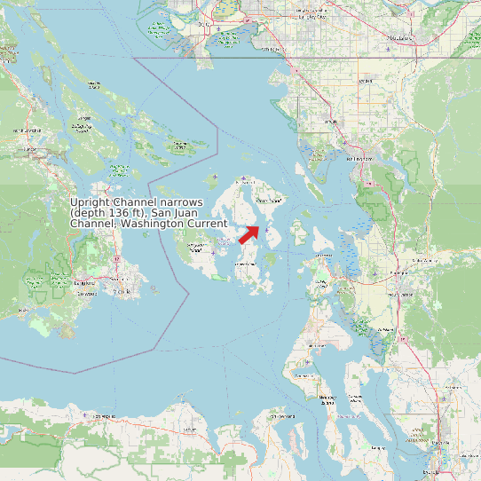 Map of Upright Channel narrows (depth 136 ft), San Juan Channel, Washington Current Prediction Station
