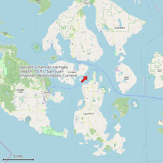 Map of Upright Channel narrows (depth 70 ft), San Juan Channel, Washington Current Prediction Station