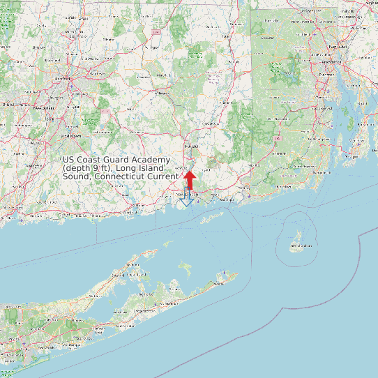 Map of US Coast Guard Academy (depth 9 ft), Long Island Sound, Connecticut Current Prediction Station