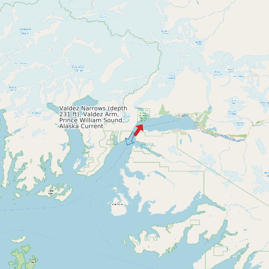 Map of Valdez Narrows (depth 231 ft), Valdez Arm, Prince William Sound, Alaska Current Prediction Station