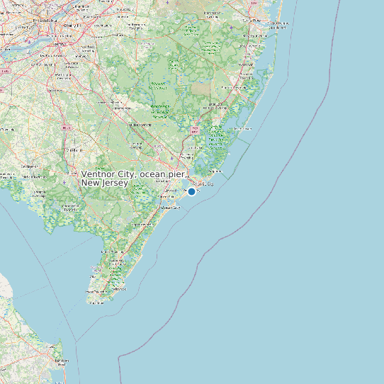 Map of Ventnor City, ocean pier, New Jersey Tide Prediction Station