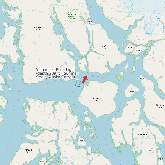Vichnefski Rock Light (depth 289 ft), Sumner Strait, Alaska Current map