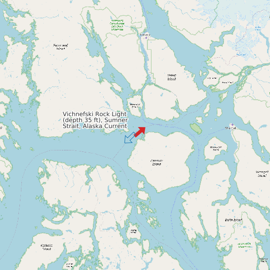 Map of Vichnefski Rock Light (depth 35 ft), Sumner Strait, Alaska Current Prediction Station