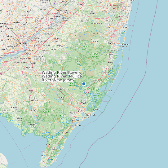 Map of Wading River (town), Wading River, Mullica River, New Jersey Tide Prediction Station