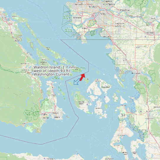 Map of Waldron Island, 1.7 nmi west of (depth 93 ft), Washington Current Prediction Station