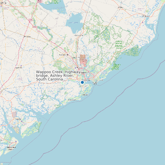 Map of Wappoo Creek, highway bridge, Ashley River, South Carolina Tide Prediction Station