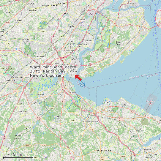 Map of Ward Point Bend (depth 28 ft), Raritan Bay, New York Current Prediction Station