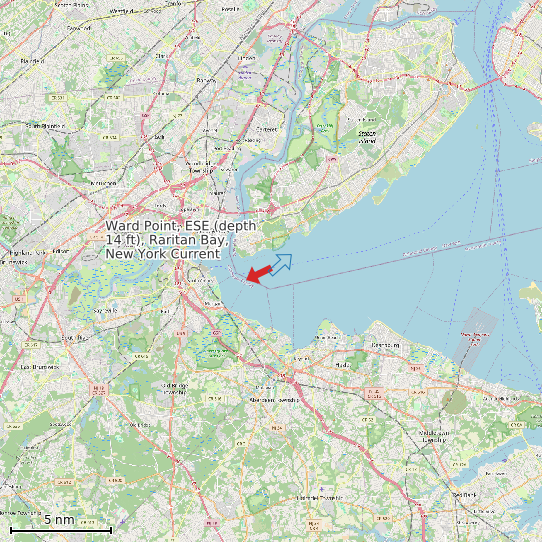 Map of Ward Point, ESE (depth 14 ft), Raritan Bay, New York Current Prediction Station