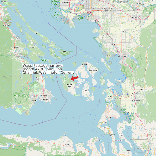 Map of Wasp Passage narrows (depth 47 ft), San Juan Channel, Washington Current Prediction Station