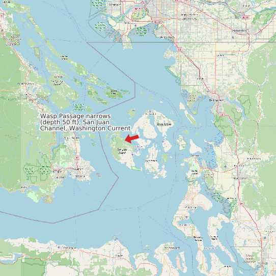 Map of Wasp Passage narrows (depth 50 ft), San Juan Channel, Washington Current Prediction Station