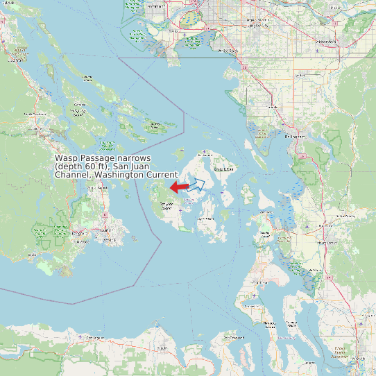 Map of Wasp Passage narrows (depth 60 ft), San Juan Channel, Washington Current Prediction Station