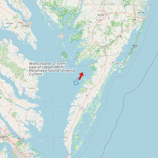 Watts Island, 2.3 nmi east of (depth 48 ft), Pocomoke Sound, Virginia Current map