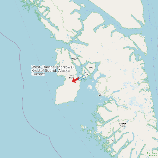 West Channel (narrows), Krestof Sound, Alaska Current map