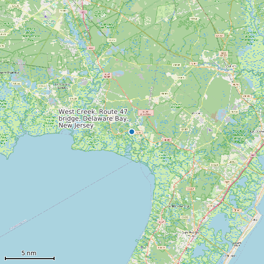 Map of West Creek, Route 47 bridge, Delaware Bay, New Jersey Tide Prediction Station