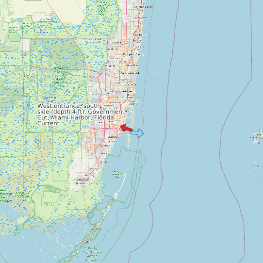 Map of West entrance, south side (depth 4 ft), Government Cut, Miami Harbor, Florida Current Prediction Station