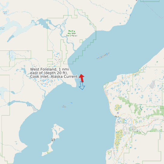 Map of West Foreland, 1 nmi east of (depth 20 ft), Cook Inlet, Alaska Current Prediction Station