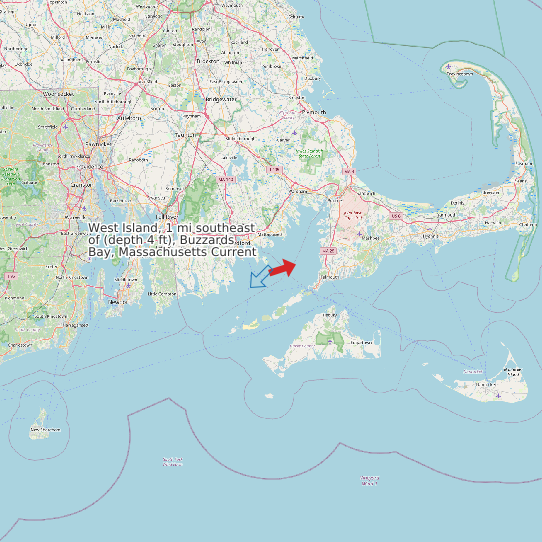 Map of West Island, 1 mi southeast of (depth 4 ft), Buzzards Bay, Massachusetts Current Prediction Station