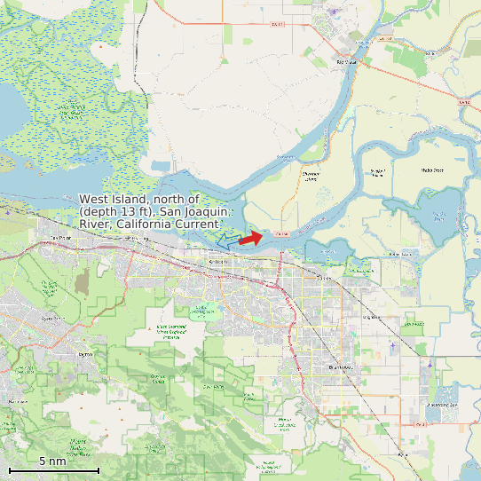 Map of West Island, north of (depth 13 ft), San Joaquin River, California Current Prediction Station