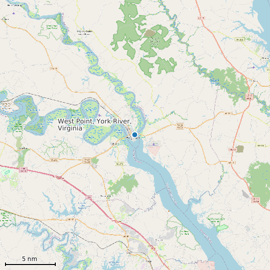 Map of West Point, York River, Virginia Tide Prediction Station