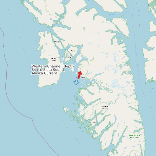 Western Channel (depth 64 ft), Sitka Sound, Alaska Current map