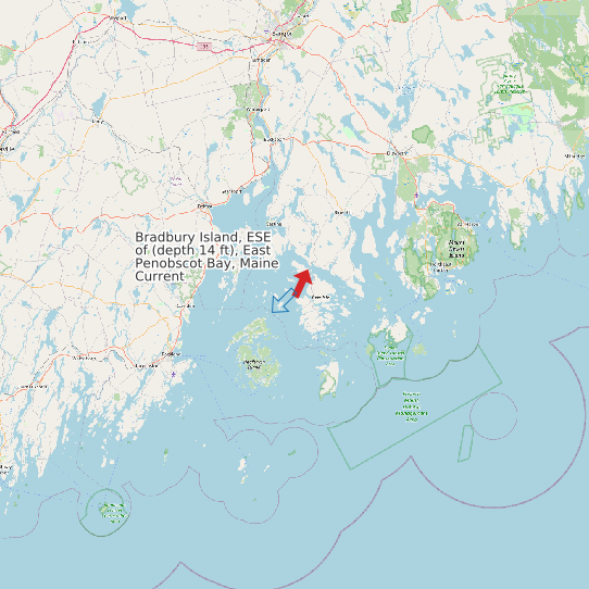 Map of Bradbury Island, ESE of (depth 14 ft), East Penobscot Bay, Maine Current Prediction Station