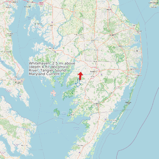 Whitehaven, 2.5 mi above (depth 4 ft), Wicomico River, Tangier Sound, Maryland Current map
