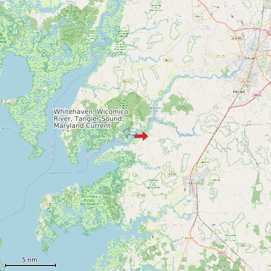 Map of Whitehaven, Wicomico River, Tangier Sound, Maryland Current Prediction Station