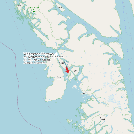 Whitestone Narrows, S of Whitestone Point (depth 43 ft), Neva Strait, Alaska Current map