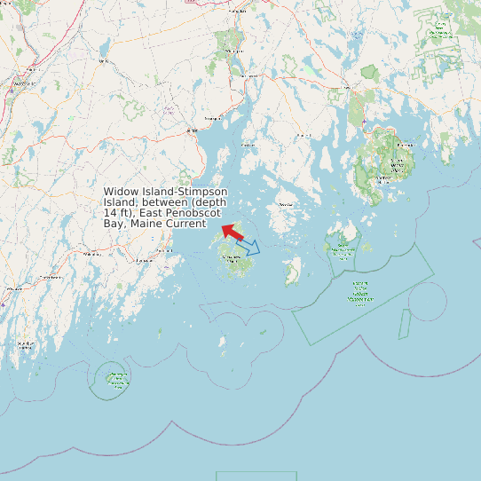 Map of Widow Island-Stimpson Island, between (depth 14 ft), East Penobscot Bay, Maine Current Prediction Station