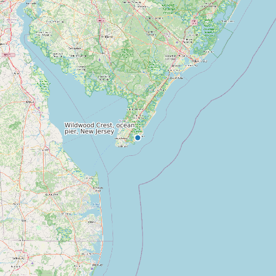 Map of Wildwood Crest, ocean pier, New Jersey Tide Prediction Station