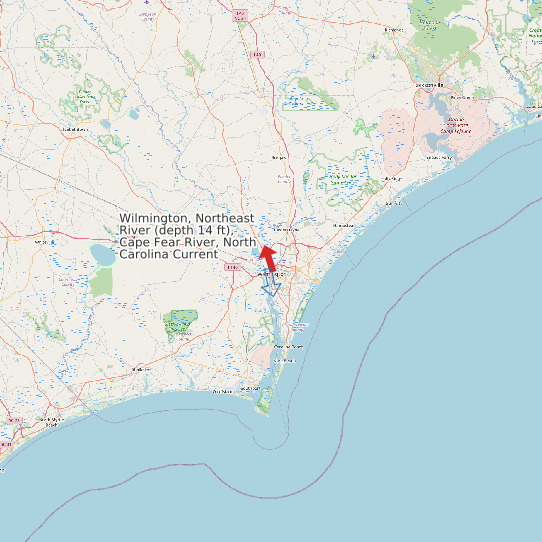 Wilmington, Northeast River (depth 14 ft), Cape Fear River, North Carolina Current map