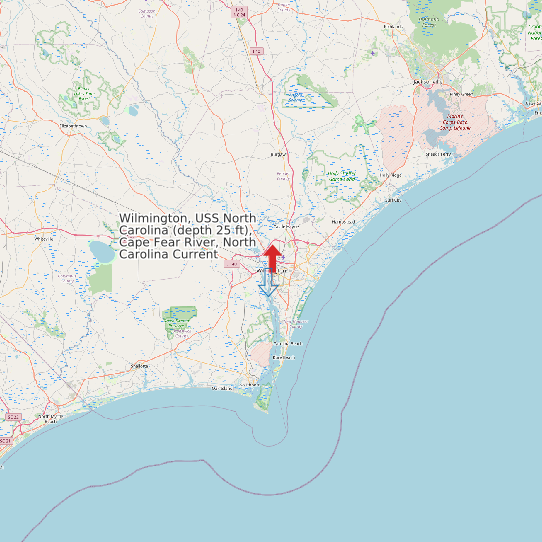 Wilmington, USS North Carolina (depth 25 ft), Cape Fear River, North Carolina Current map