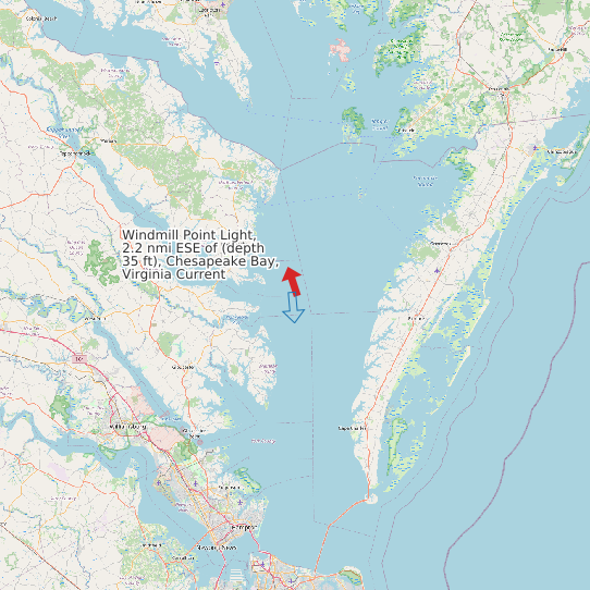 Map of Windmill Point Light, 2.2 nmi ESE of (depth 35 ft), Chesapeake Bay, Virginia Current Prediction Station