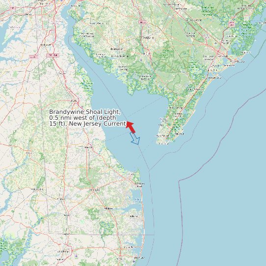 Map of Brandywine Shoal Light, 0.5 nmi west of (depth 15 ft), New Jersey Current Prediction Station