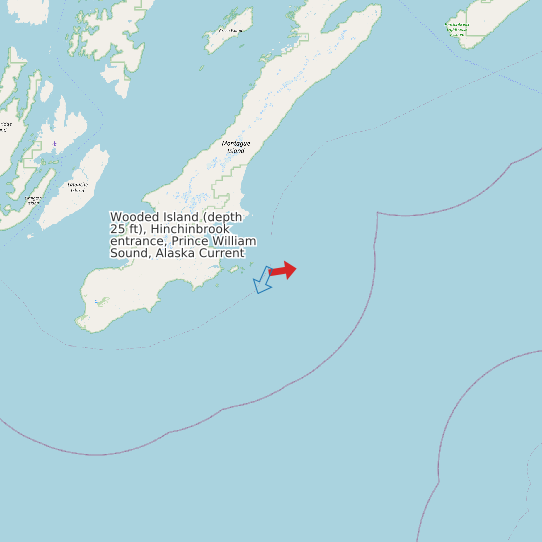 Wooded Island (depth 25 ft), Hinchinbrook entrance, Prince William Sound, Alaska Current map