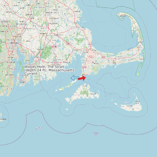 Map of Woods Hole, The Strait (depth 14 ft), Massachusetts Current Prediction Station