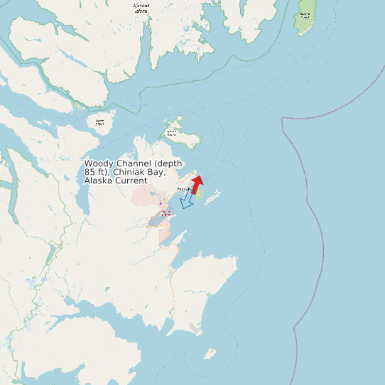 Woody Channel (depth 85 ft), Chiniak Bay, Alaska Current map